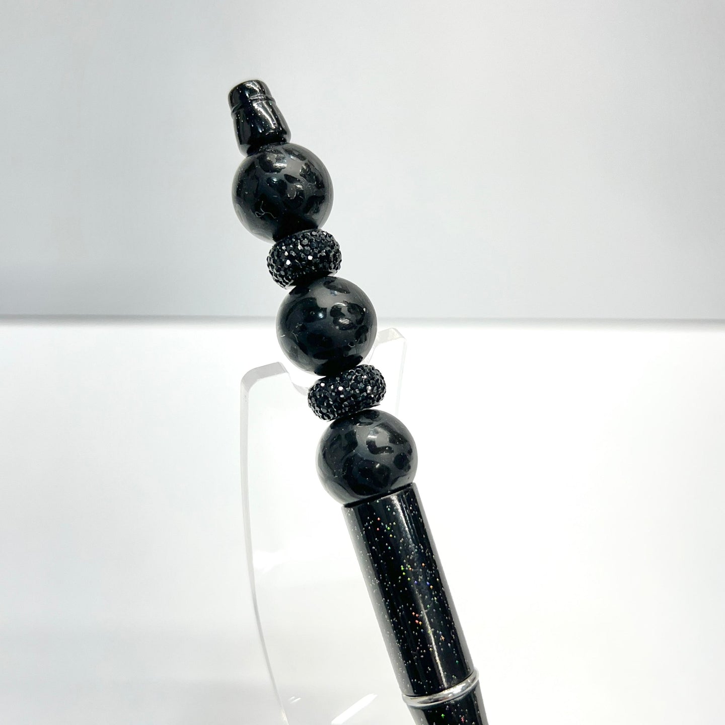 Matte Black Leopard Sparkle Plastic Pen